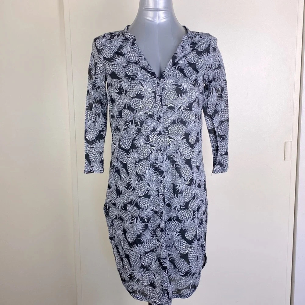 Tropical print comfy lightweight half sleeve V neck tunic dress sz extra small